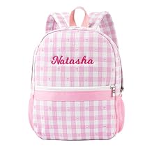 MT WORLD Toddler Daycare Backpack Personalized Seersucker Kids Backpack With Embroidered Name Small Checkered Baby Bookbag for Age 2-4 Girls School Birthday Christmas Custom Gifts (Pink)