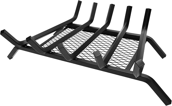 24 Inch Fireplace Grate with Ember Mesh True 5/8" Thick Solid Steel Log Holder (25% Thicker Than Standard) Heavy Duty Wood Stove Rack for Indoor Fireplaces & Outdoor Pits